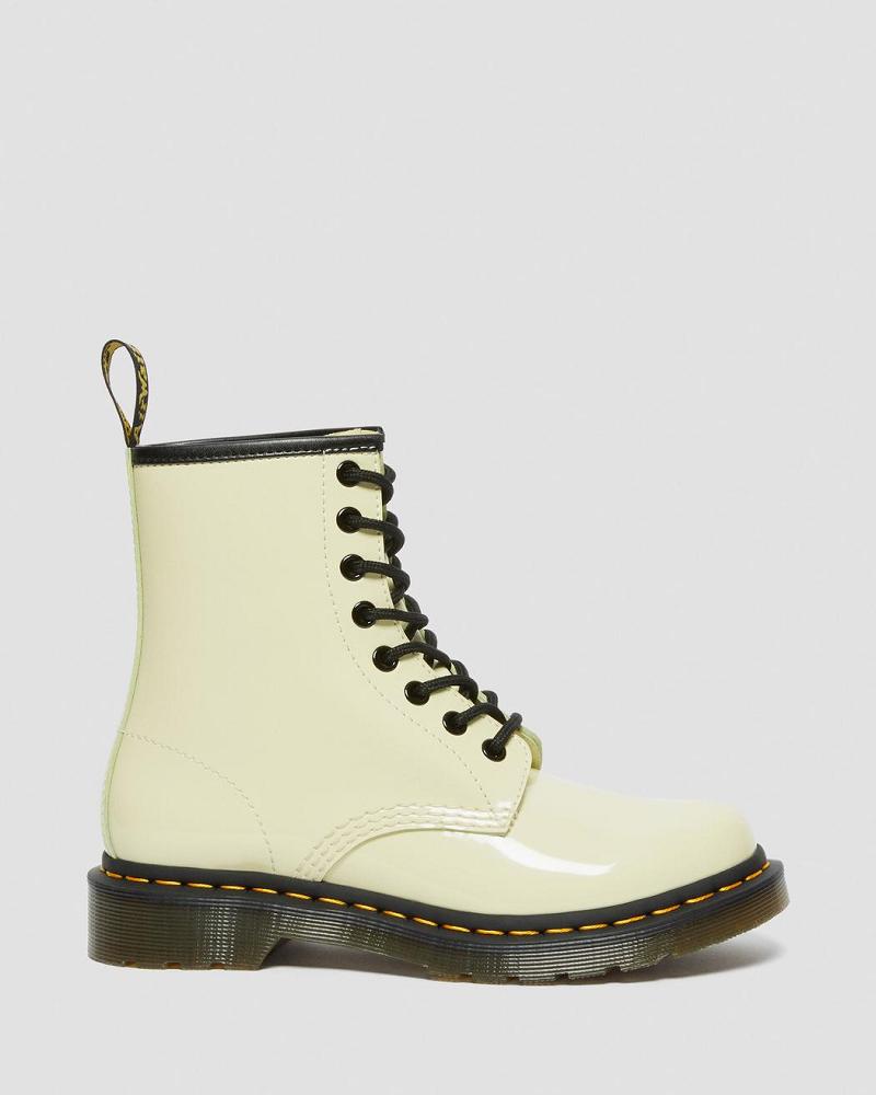 Women's Dr Martens 1460 Patent Leather Lace Up Boots Cream | AU 192EBC